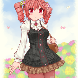 花を散歩するお嬢様テトさん