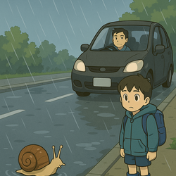 道路を渡りたいカタツムリ