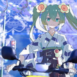桜とスクーターとミク