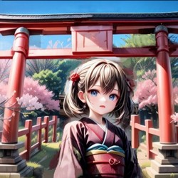 神社と着物少女