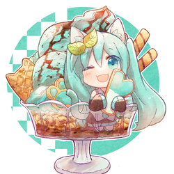 8月　チョコミントパフェ×ミクさん