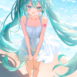 浜辺を歩くさわやかミク