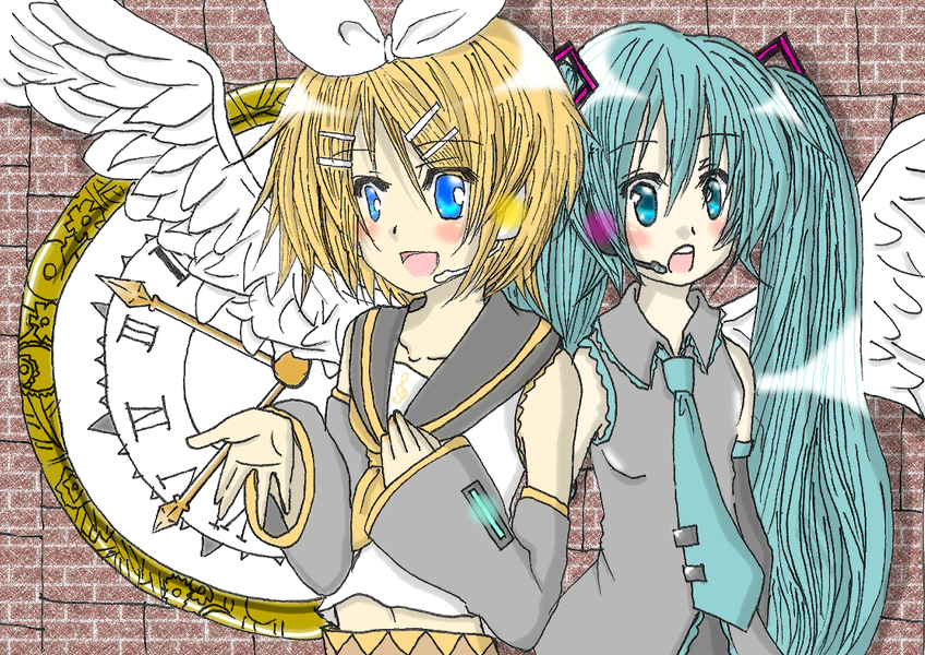 イラスト「合作2：天使リン・ミク」